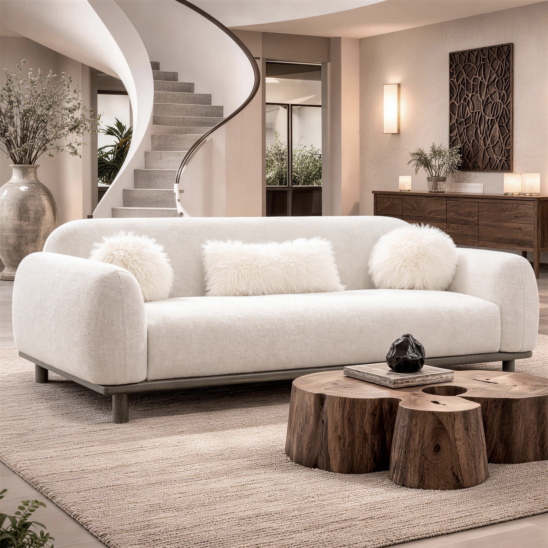 Aukfa 84" Contemporary Sofa, 3 Seater Couch for Living Room, Chenille, White