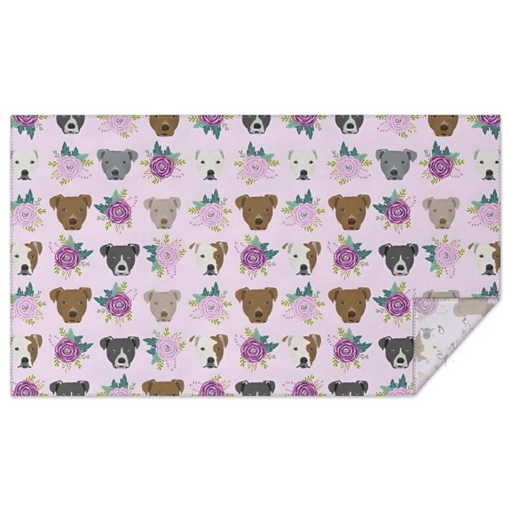 Cute Pitbull Terriers Dog and Flower Rectangle Tablecloth 60"x102",Waterproof Polyester Rectangle Table Cloth, Wipeable Spillproof Polyester Tablecloth for Dining, Camping, Indoor and Outdoor