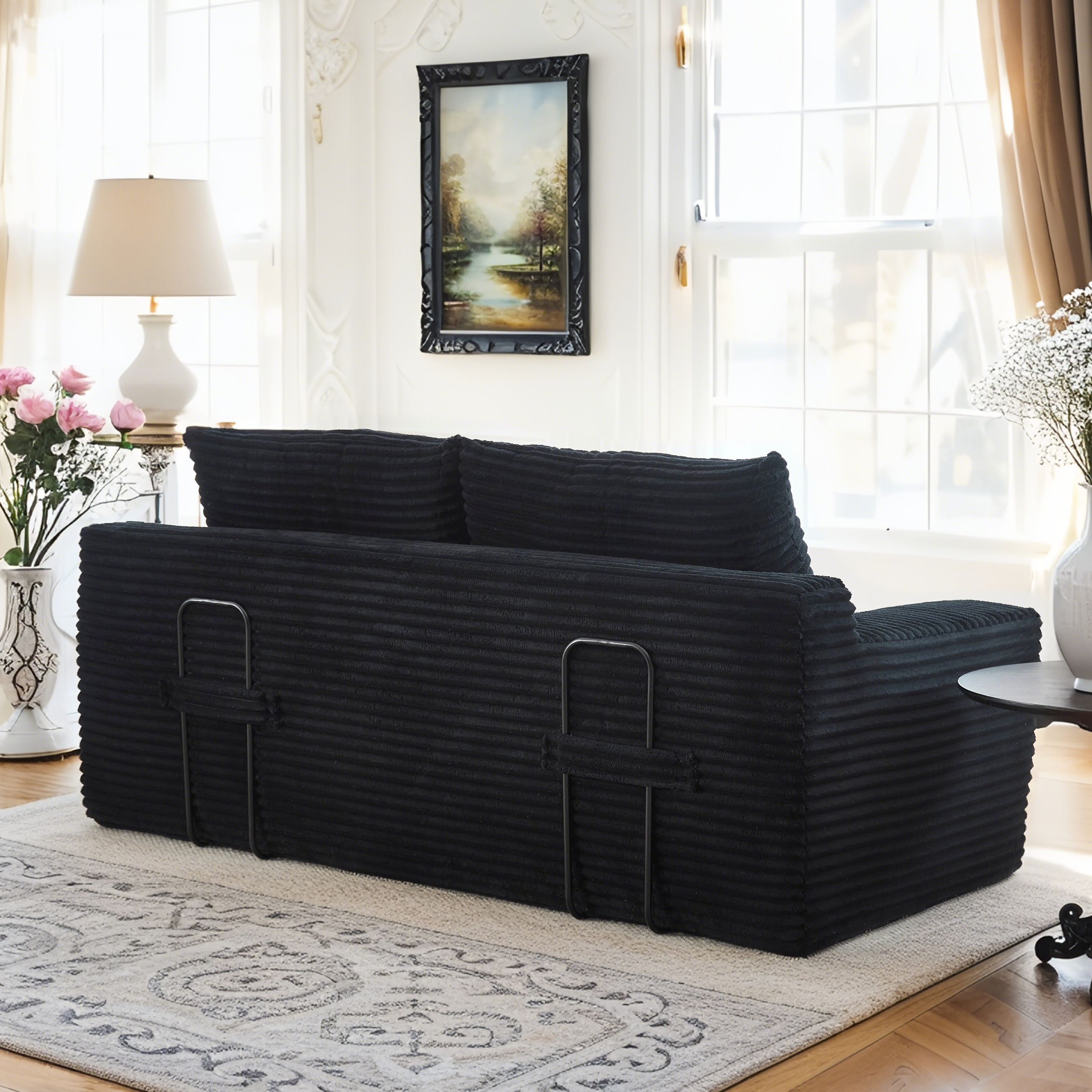 Miniyam Convertible Loveseat Sofa Bed with Memory Foam, Small Couch for Apartment, No Assembly, Corduroy, Black