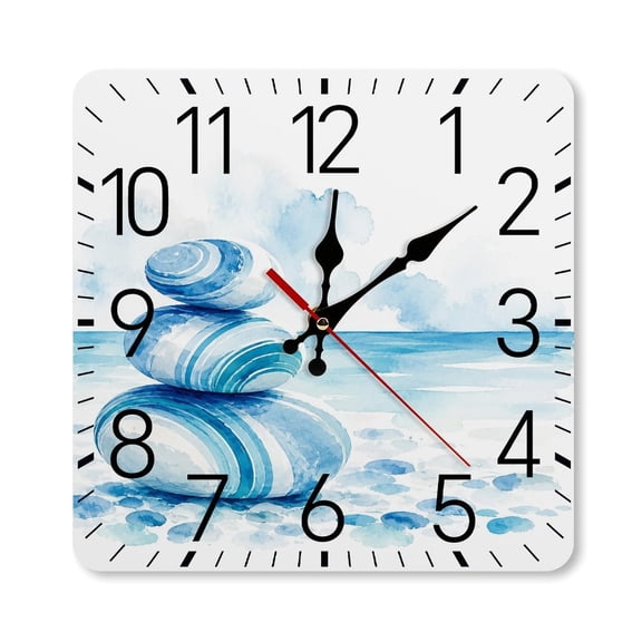 RKSupls 10×10inch Square Silent Wall Clock Wooden Frame, Zen Stones Watercolor Scale Decorative Clock for Home Bedroom Living Room Office