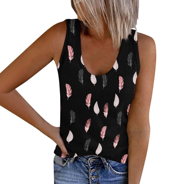 Workout Tank Tops Mujer Chaleco de punto sin mangas con cuello en la parte superior Camisas Chaleco sin mangas Slim V Blusas de verano Mujeres Estampado y camisolas para mujeres (Black, M)