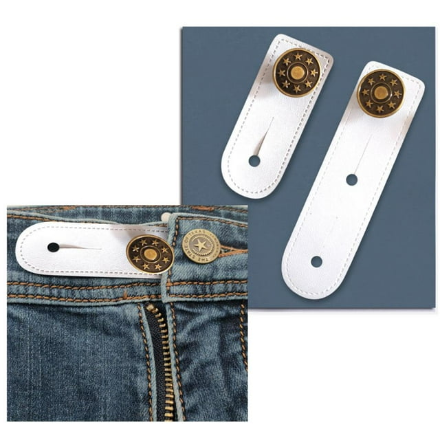 Feltree Stretchable Jeans with Detachable Buttons Enlarged Waist Herringbone Buckle Adjustable Waist Buttons