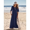 thumbnail image 4 of MEROKEETY 2026 Women's Summer Spring Maxi Dress Short Sleeve Casual T-Shirt Dress with Pockets for Beach Vacation, Navy, XL, 4 of 5