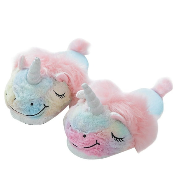 1 Pair Unicorn Cotton Slippers Ice-cream Color Slippers Household Women Slippers Plush Cotton Slippers for Autumn Winter Size 35