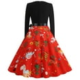 thumbnail image 4 of ICHUANYI New Trending Womens Bowknot A Line Flare Vintage Dress Prom Long Sleeve Print Christmas Dress Spring Summer Fashion 2024, 4 of 7