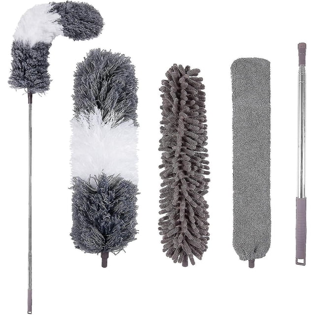 Microfiber Duster, With Extension Pole(stainless Steel), Reusable Bendable Dusters, Washable Lightweight Dusters For Cleaning Ceiling Fan, High Ceilin