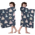 thumbnail image 4 of Dark Blue Princess Unicorn Pattern Hooded Bath Towel，50"x30" for Ages 3 To 12 Kids, Quick Dry Lightweight Soft Microfiber Hood Beach Towel Cover Up for Kids, 4 of 7