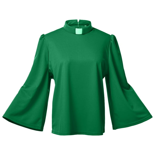 GRACEART Women Clergy Shirt Removedable Tab Collar Flare Sleeves Black