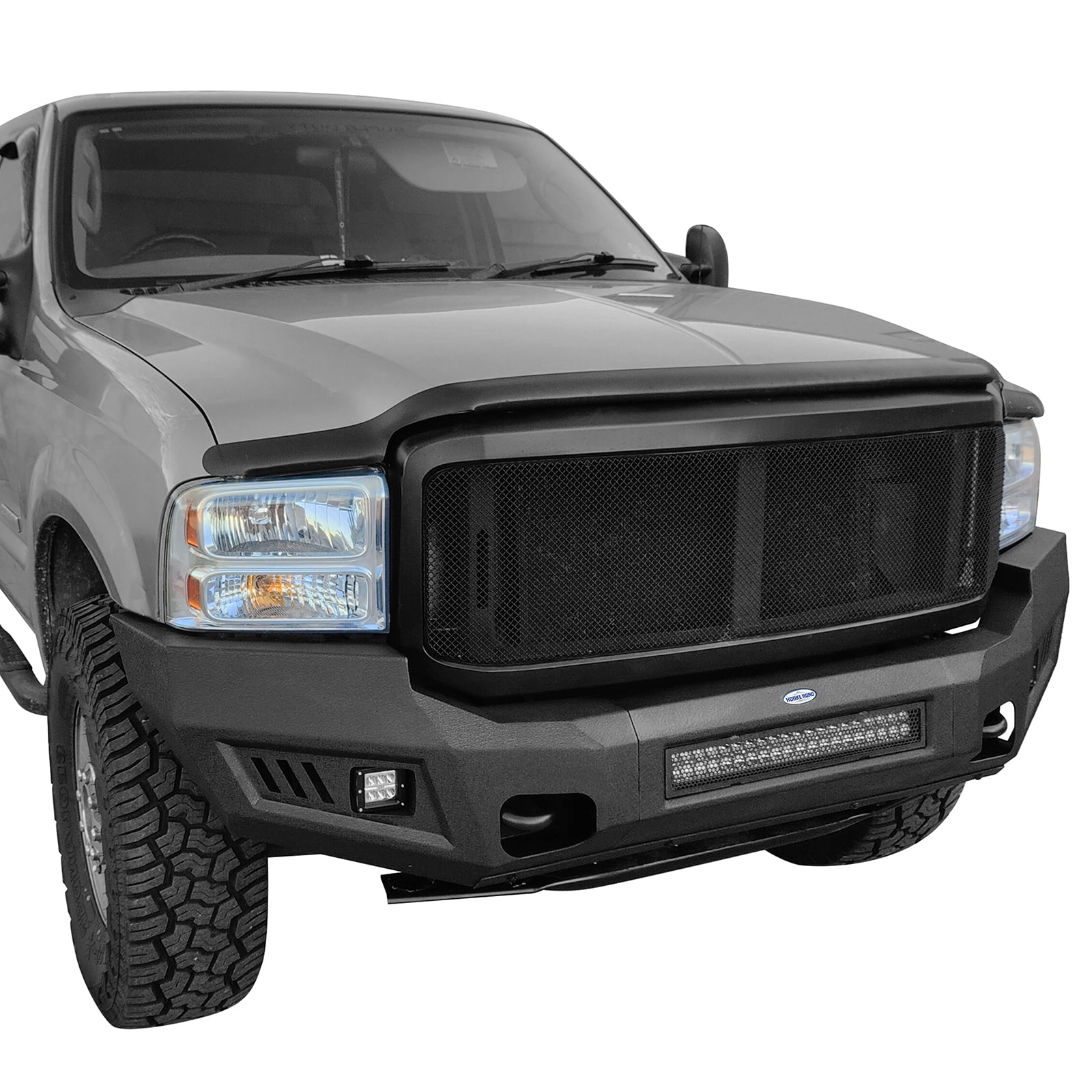 Hooke Road Fit Ford F-250 2005 2006 2007 Steel Front Bumper with Skid Plate & 120w LED Light Bar