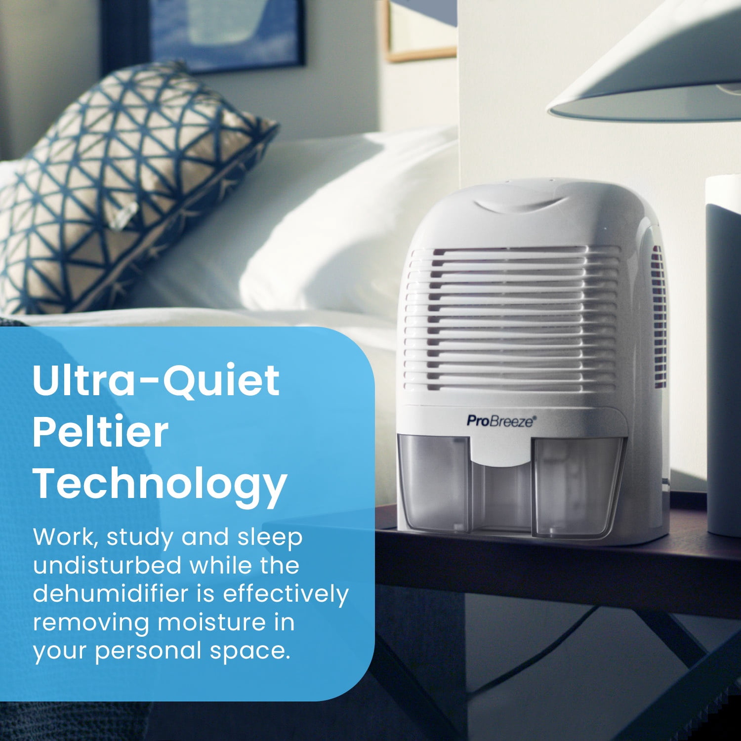Pro Breeze Mini Portable Dehumidifier, 1.1 pt 430 sq ft Peltier Dehumidifier in White, Ultra Quiet, Compact and Portable