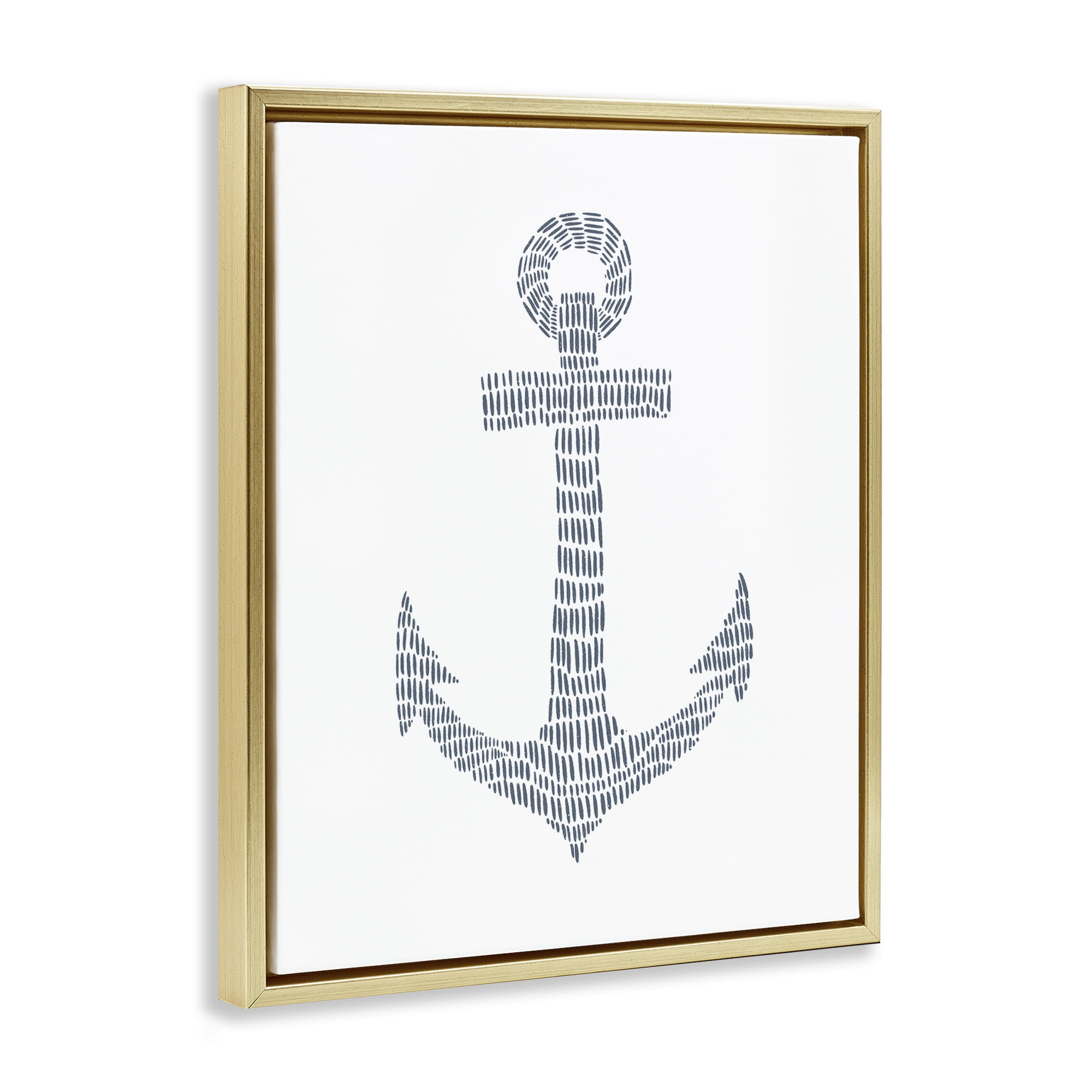 Stupell Industries Minimal Nautical Anchor Coastal Painting Gold Floater Framed Canvas Art Print Wall Art, 25 x 31