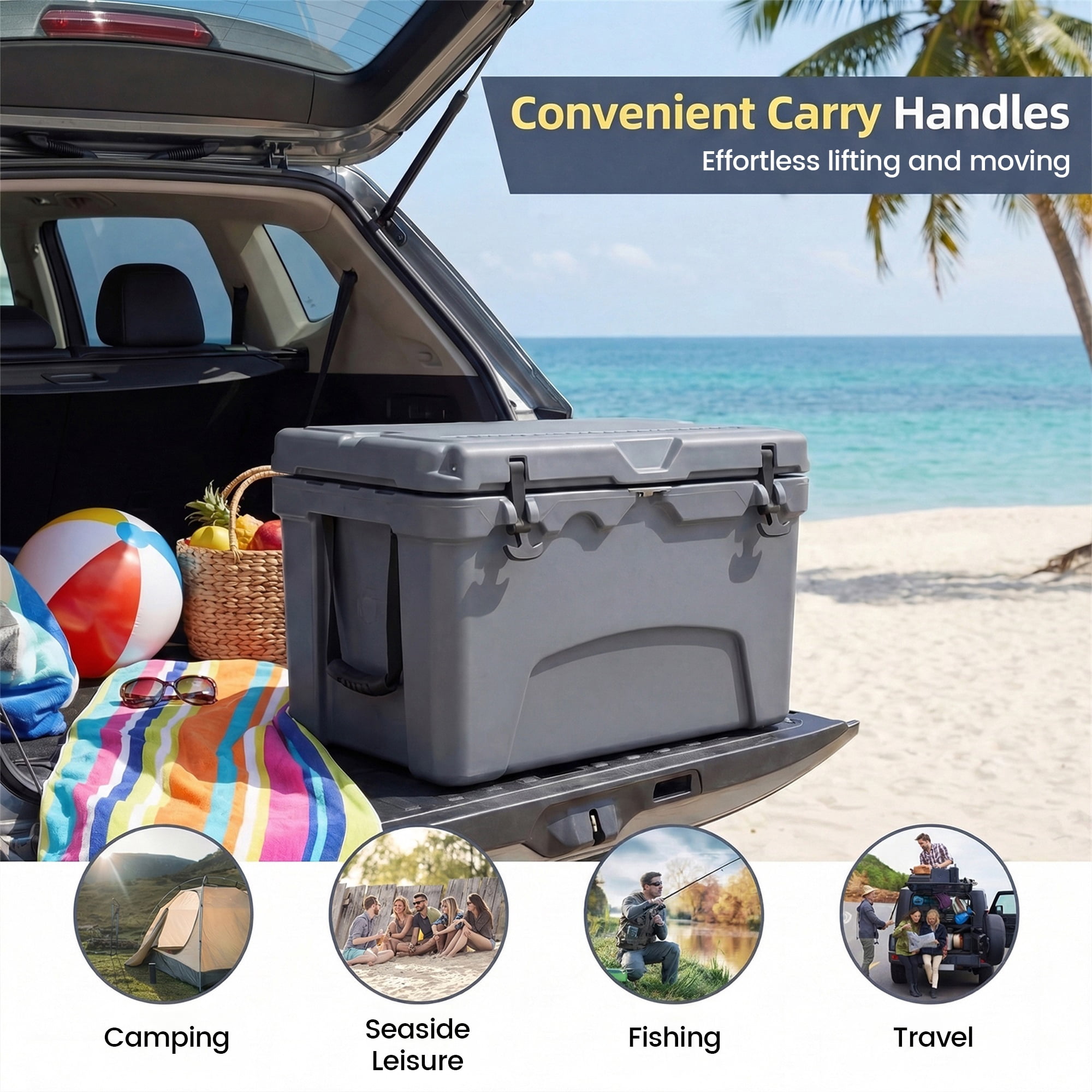 ELLEGNT 45 Quart Hard Cooler - Portable Ice Chest, 6‑Day Ice Retention, Gray