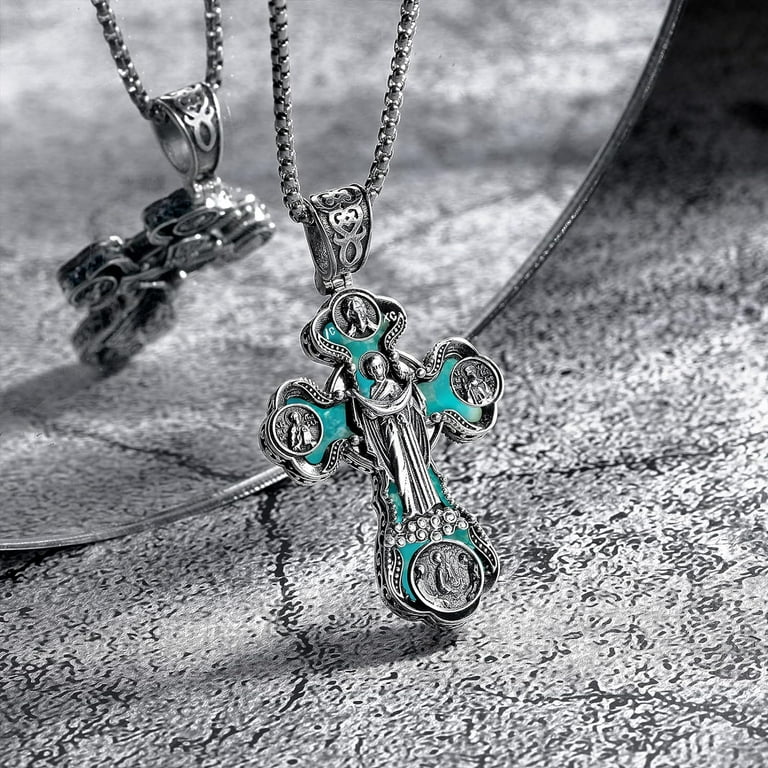 NUNCAD Orthodox Cross Necklace Double Sided 925 Sterling Silver