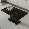 thumbnail image 5 of Sumdeal 5 Piece Dining Table Set, 63" Faux Marble Dining Room Table with 4 PU Leather Upholstered Chairs, Luxury Black Marble Kitchen Dining Table Set for Home Office Kitchen Dining Room Furniture, 5 of 10