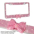 thumbnail image 4 of OTOSTAR 2 Pack Bling License Plate Frame with Ribbon Bow, Handcrafted Shiny Rhinestones Premium Stainless Steel 2 Holes License Plate Holder with Anti-Theft Screws Caps Set (Pink/Pink Bowtie), 4 of 7