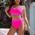 thumbnail image 2 of Conjuntos de Bikini para Mujer, Trajes de Baño Deportivos de Dos Piezas, Trajes de Baño de Corte Alto con Bloques de Color, Rosa Rojo XL, 2 of 4
