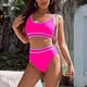 thumbnail image 2 of Conjuntos de Bikini para Mujer, Trajes de Baño Deportivos de Dos Piezas, Trajes de Baño de Corte Alto con Bloques de Color, Rosa Rojo M, 2 of 4