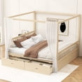 thumbnail image 3 of Euroco Wood Queen Size Canopy Bed with Drawers, Natural, 3 of 10