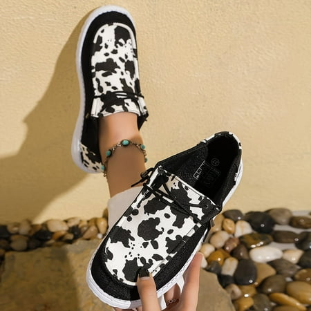 

SHYWJJ Women s Lightweight Breathable Cow Print Color Blocking Skate Shoes