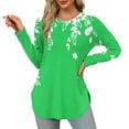 thumbnail image 2 of Womens Blouse Tops Plus Size Summer Fall Long Sleeves Round Neck Casual Loose Fitting Trendy Floral Printed Basic T-Shirt Tops,Green 1,L, 2 of 5