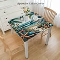 thumbnail image 2 of nygtbtfer Tablecloths Polyester Fabric Table Cover Decor for Oblong/Rectangle Table,Home Dining,Outdoor,Party,Brown Aqua Summer Elastic Edge White, 2 of 7