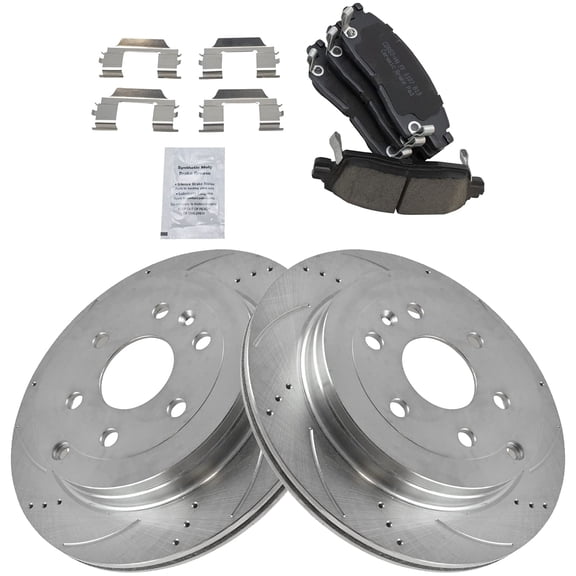 TRQ Rear Posi Ceramic Brake Pads Performance Drilled Slotted Disc Rotors Kit Set