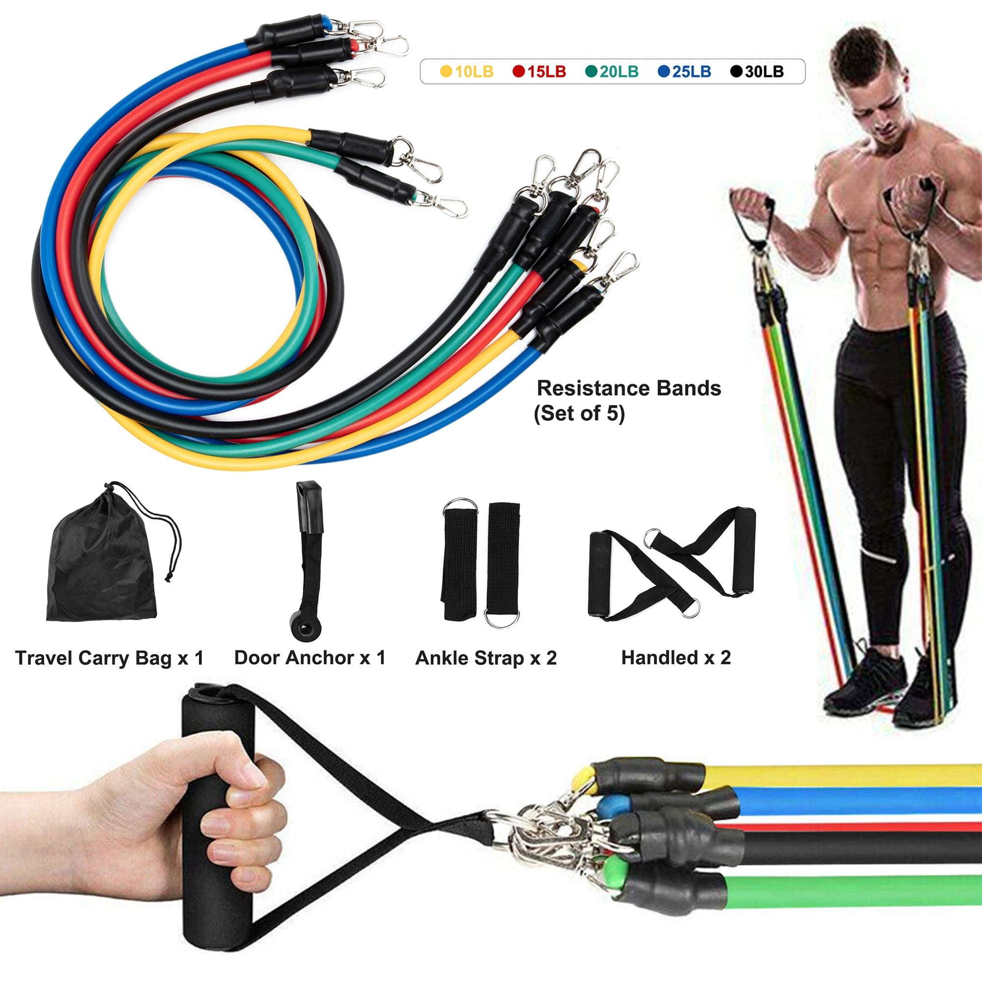 Exercise Resistance Bands Set Stretch Training Band Set with Door Anchor Physical Therapy Keep Fit Exercise Bands with Handles Ankle Straps and Carry Bag