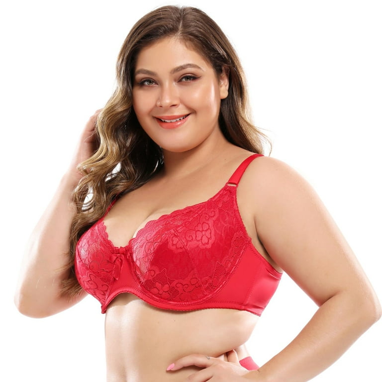  Womens Plus Size Bras Minimizer Seamless Unlined Cup Dark  Red Geometry 38D