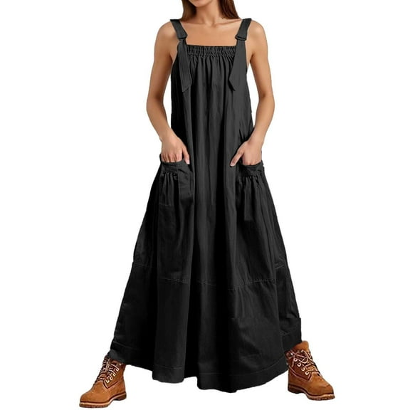 Women's Solid Sleeveless Loose Long Strap Dress Lightweight Polyester/Spandex, Slightly Stretchy, Suitable for Various Occasions, Sizes S L
