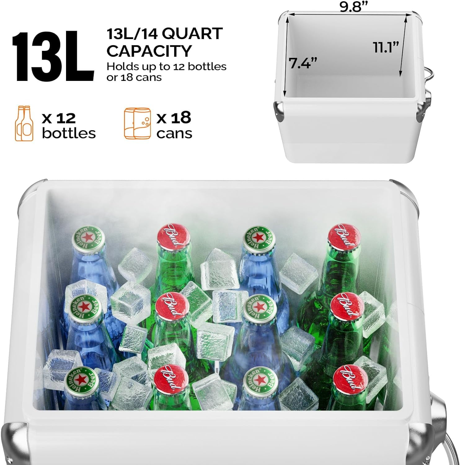 VINGLI 14qt Small Cooler Ice Chest, Beach Cooler, Insulated Portable Cooler, Retro Vintage Classic Style Hard Metal Cooler for Barbeques, Camping, Fishing and Picnics