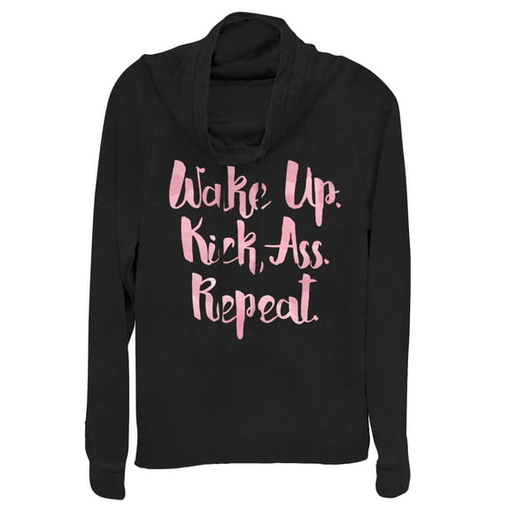 Junior's CHIN UP Wake Up Kick Butt  Cowl Neck Sweatshirt Black X Large