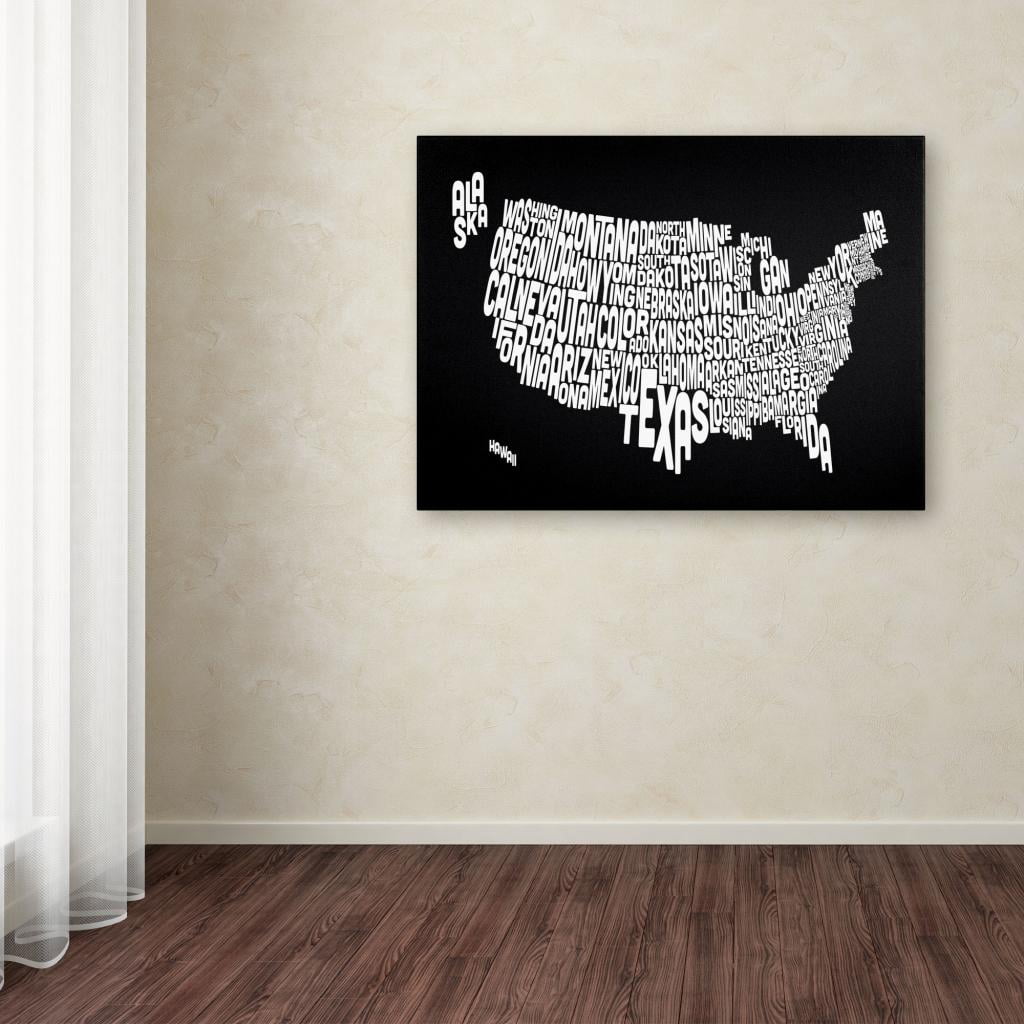 Trademark Art 'BLACK-USA States Text Map' Canvas Art by Michael Tompsett
