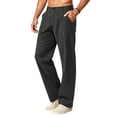 thumbnail image 4 of Hvogkswy Linen Pants Men Button Zipper Closure Loose Fitted Straight Ankle Pants with Pockets Lightweight Comfy Outdoor Hiking Pants, 4 of 8