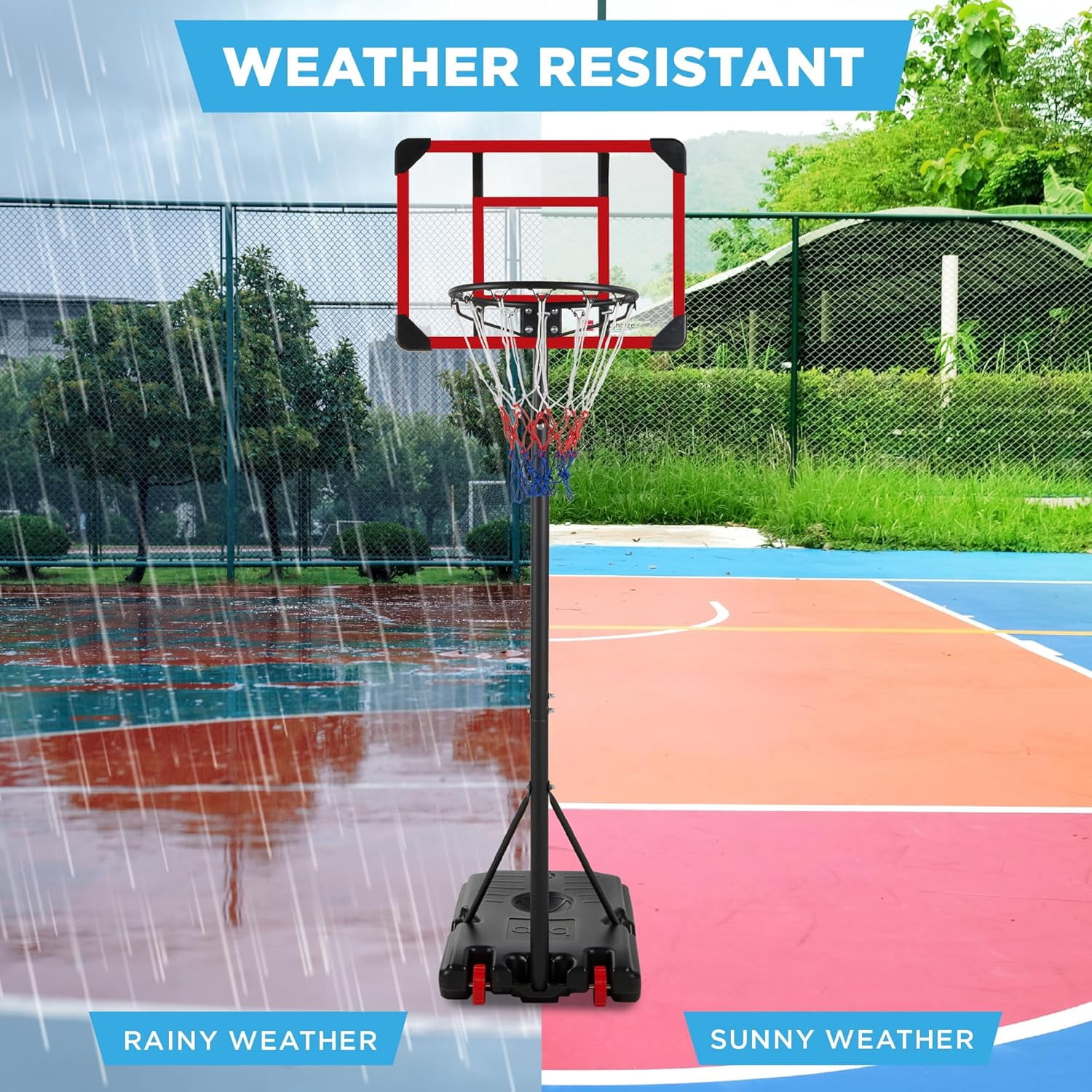 JIANYI Kids Height-Adjustable Basketball Hoop System, Portable Game w/Wheels, Fillable Base, 70.5in to 82.3in Height