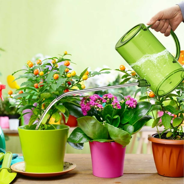 Apmemiss Plastic Watering Can, Plant Watering Can with Stainless Steel Long Spout, 1L/34oz Clear Measurement Markings Long Spout Watering Can for Indoor Plants, House Plants and Flowers Easy Fill