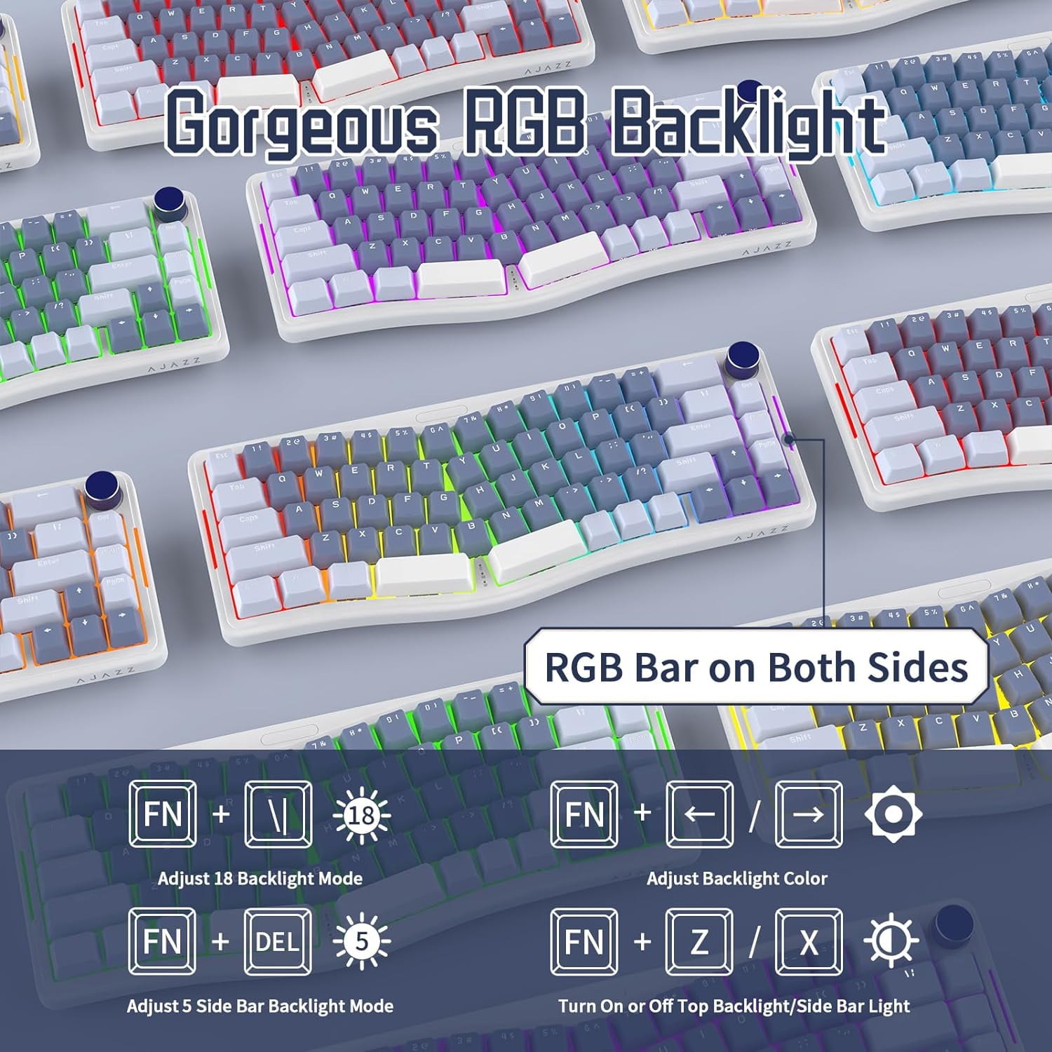 ATTACK SHARK AKS068 Alice Layout Wired Mechanical Keyboard, Gasket Mount 68 Keys Ergonomic 60% Gaming Keyboard USB-C, VIA-Programmable, Hot-Swappable Tactile Switch, RGB Backlit, Knob, NKRO, PC/MAC