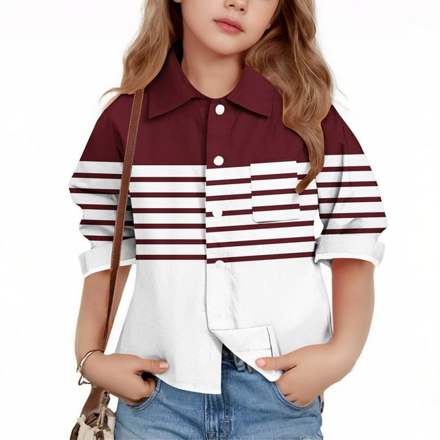 YUNAFFT Chemise à Rayures pour Enfants Col Manches Longues Décontractée Printemps Été Style Y2K