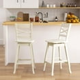 thumbnail image 2 of Costway 2 PCS 24" Counter Height Stool Rubber Wood Swivel Bar Stool with Inclined Backrest Cream, 2 of 8