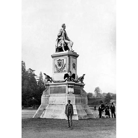 Man Standing in Front of Lincoln Statue, Philadelphia, PA-Fine Art Canvas Print (20" x 30")