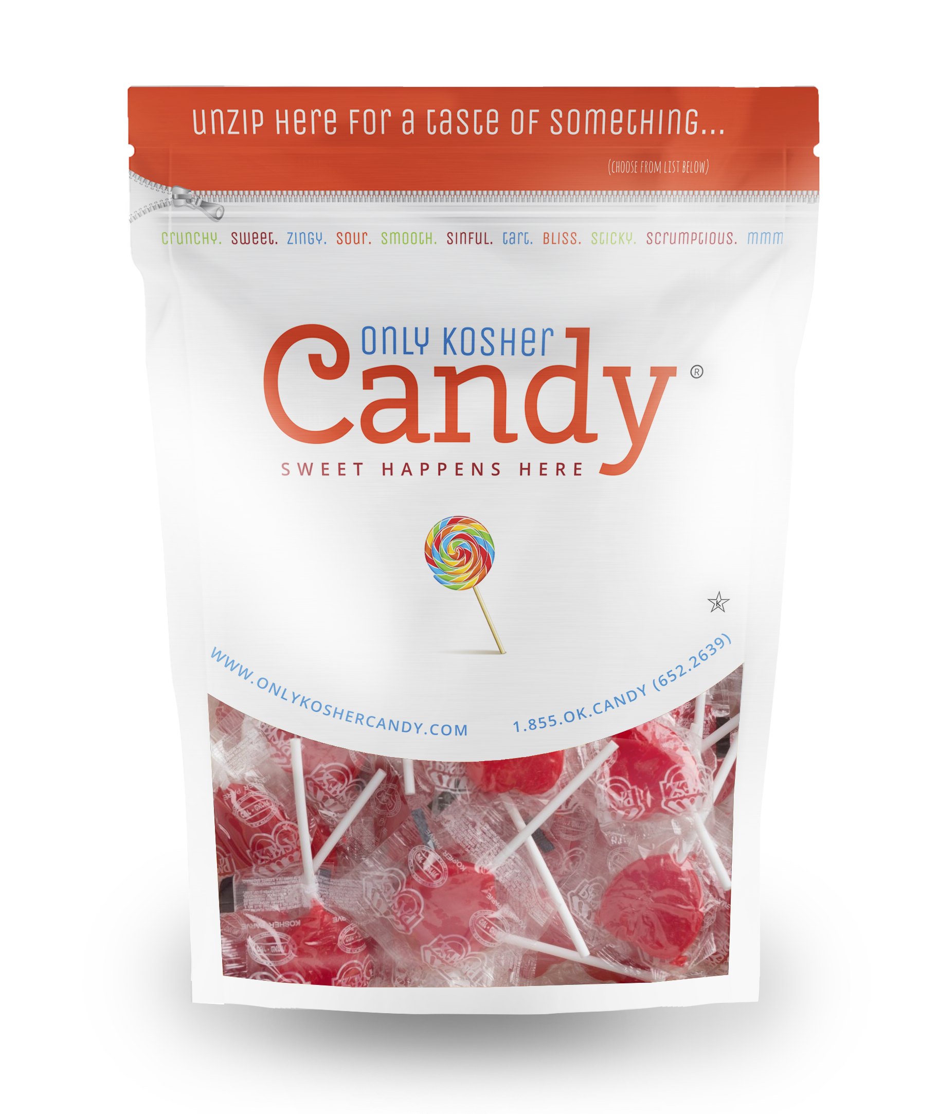 Only Kosher Candy Gluten Free and Nut Free Heart Shape Lollipop Candies