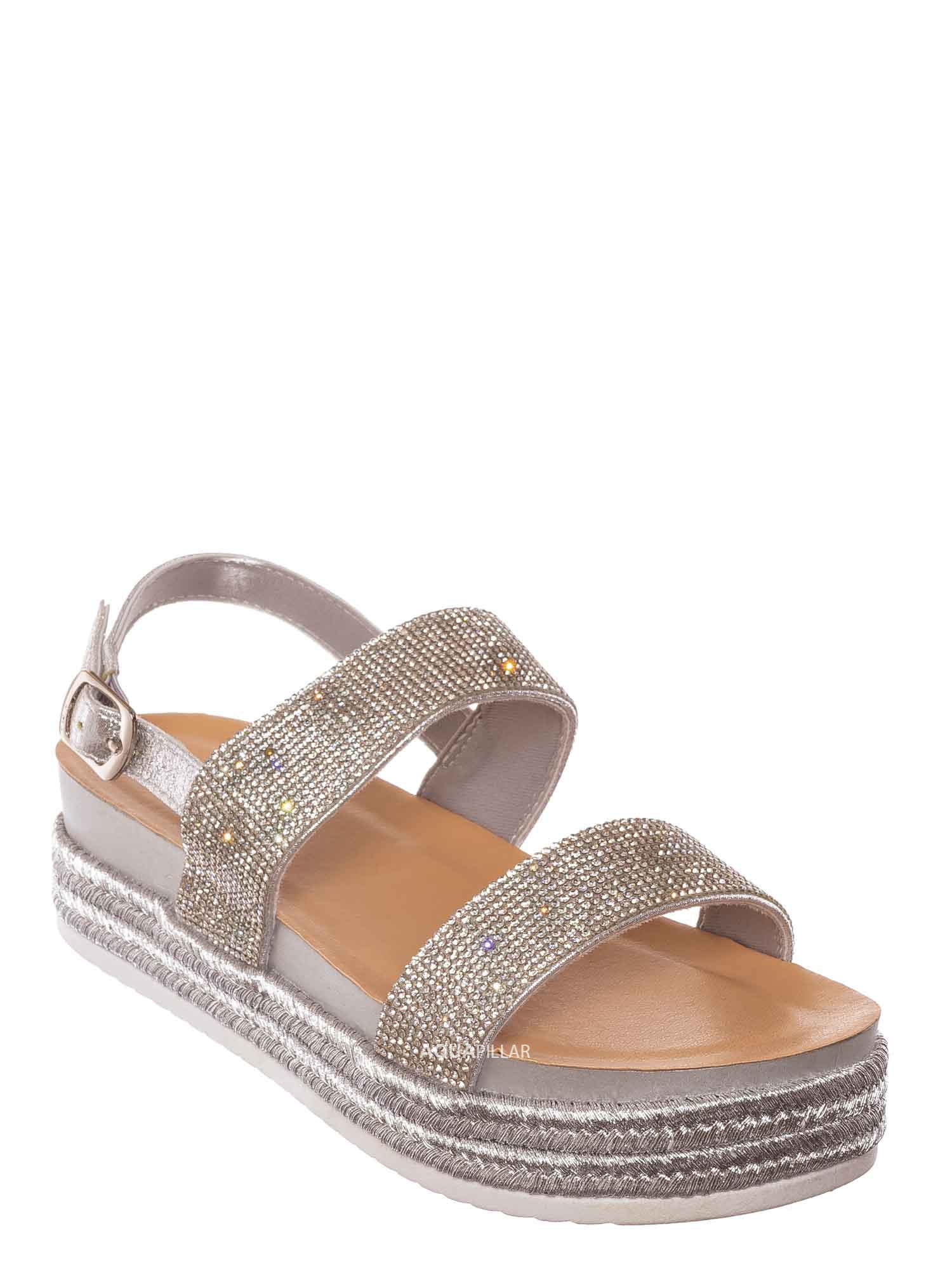 Rhinestone Espadrille Footbed Flatform Women Sandal