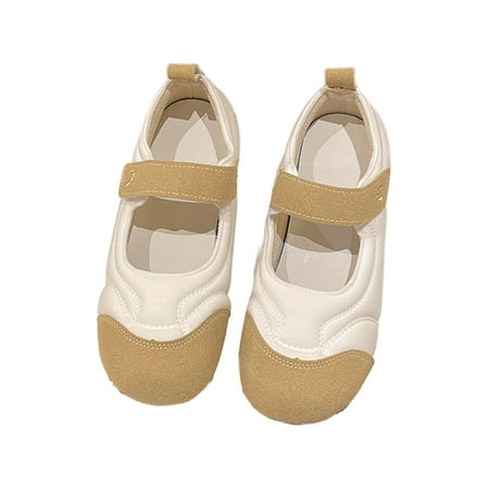 

Daeful Ladies Casual Shoes Comfort Flats Round Toe Mary Jane Walking Fashion Magic Tape Ankle Strap Sneakers Khaki 7.5