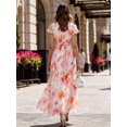 thumbnail image 2 of Pink Floral Print V-Neck Romantic Elegant Long Maxi Dress, 2 of 5