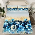 thumbnail image 2 of Manfei Vintage Flowers Bed Sheets,Retro Rustic Floral King Sheets,Blue Gold Gray Sheet Set For Men Women,Luxury Bedroom Decor,4-Piece, 2 of 7