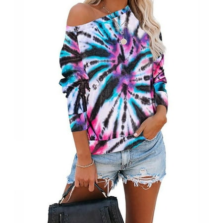 Women's Long Sleeve Pullover Casual Loose Tie-Dye Printing T-shirt ...