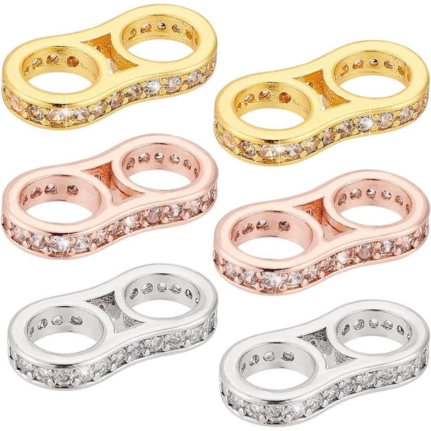 6 piezas de dijes de circonita cúbica con número 8, conectores de 3 colores, colgantes para collares, pulseras, pendientes, tobilleras, bisutería y manualidades.