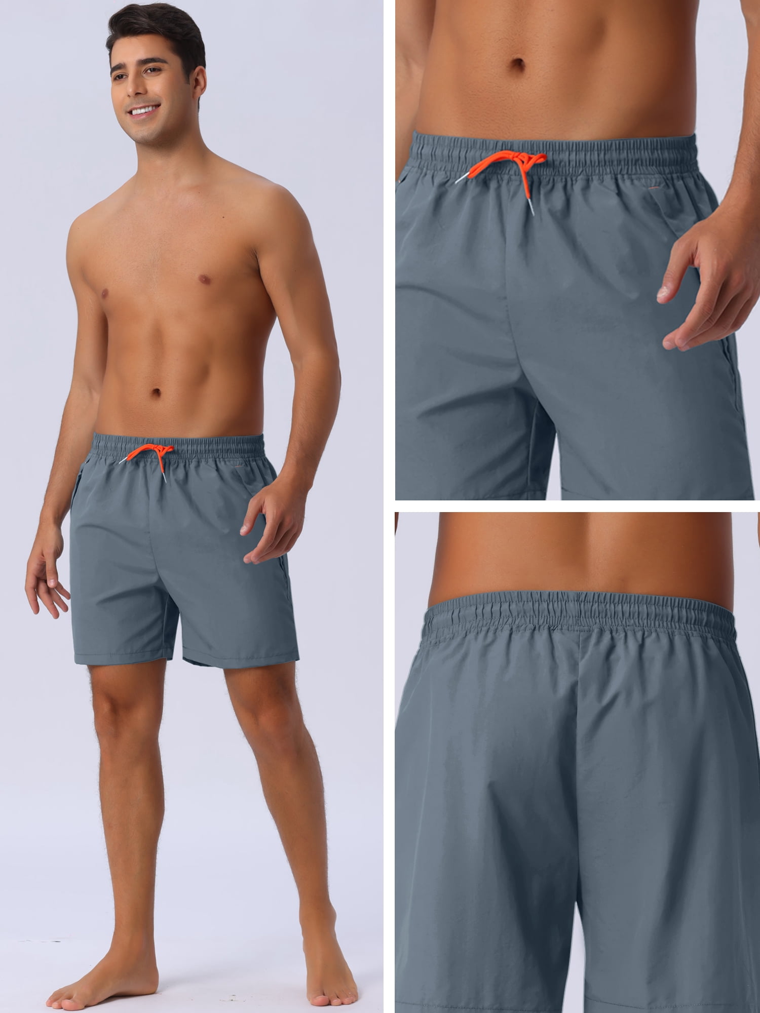 DARING DIVA Men's Elastic Waist Drawstring Mesh Lining Beach Shorts 36 Gray