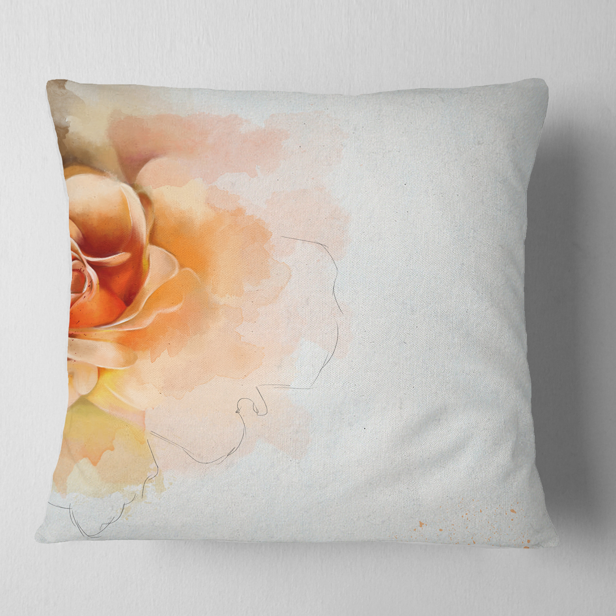 Designart Orange Rose Flower Watercolor - Flower Throw Pillow - 18x18