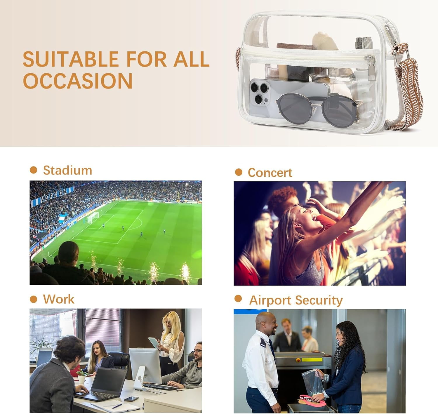 Clear Purses for Women Stadium Approved Clear Bags Small Crossbody Bags Trendy for Concerts Sports