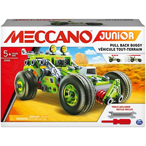 Meccano Builders Junior 3-in-1 Pull-Back Buggy Learning Toys Set - STEAM Building Kit with Interchangeable Parts, Real Tools, 3 Vehicle Builds, Birthday Gifts for Ages 5